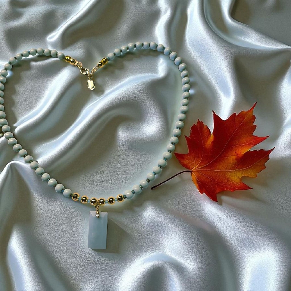 SALE!! Soft Mint Green and Gold Necklace & Earring Set - Picture 2 of 6